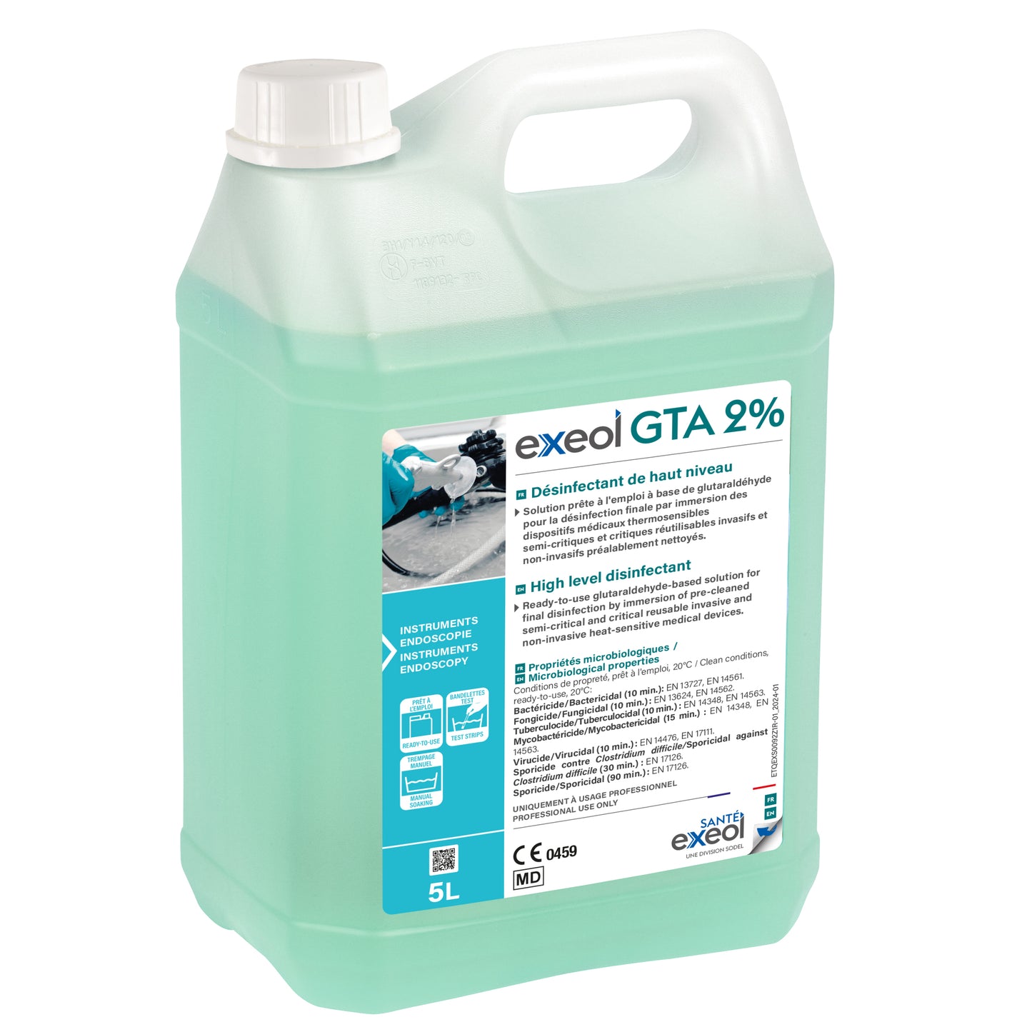 Exeol GTA 2% Désinfectant de haut niveau + bandelette test