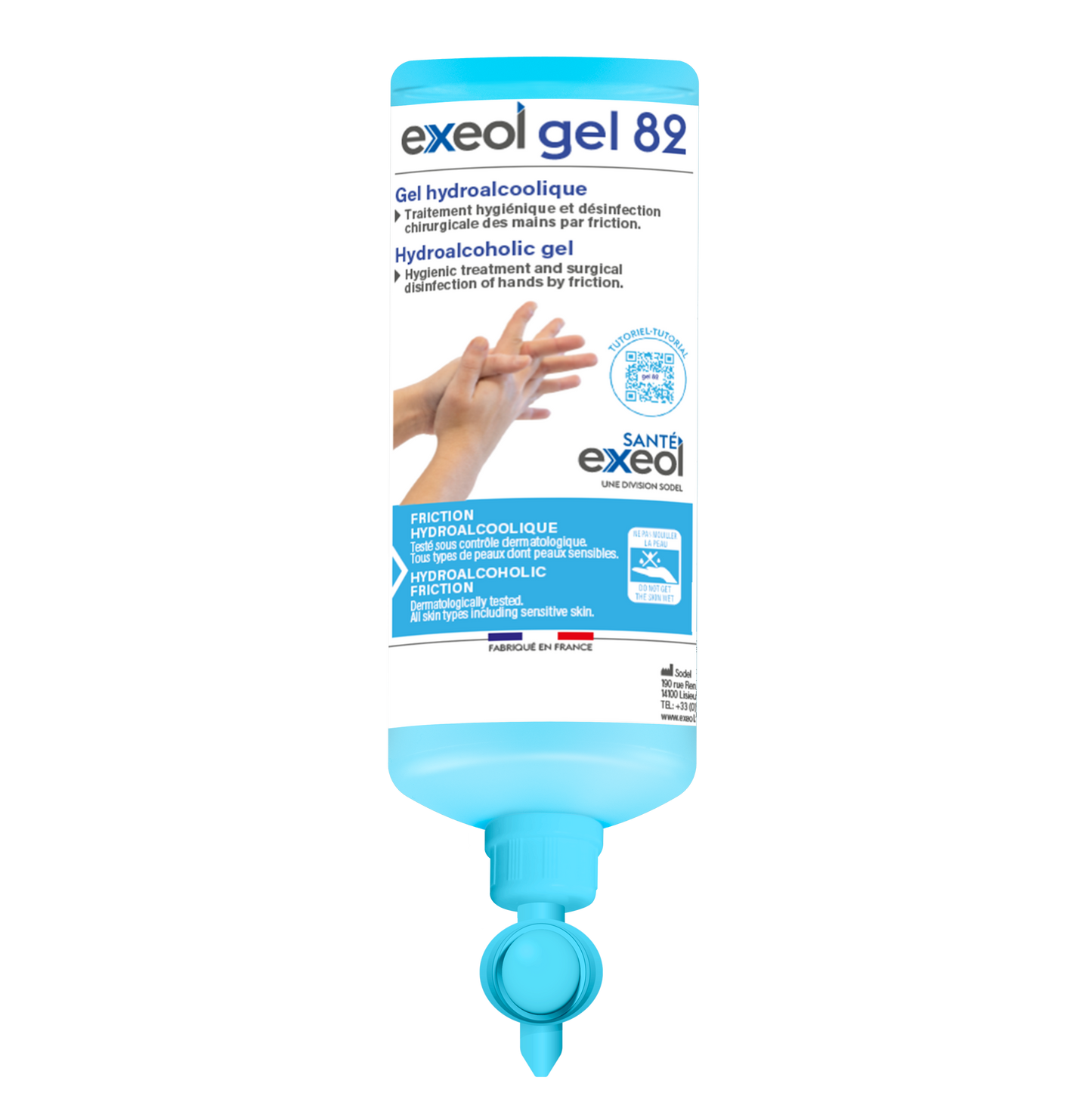 Exeol Gel hydroalcoolique 82 - 1L airless + support en acier