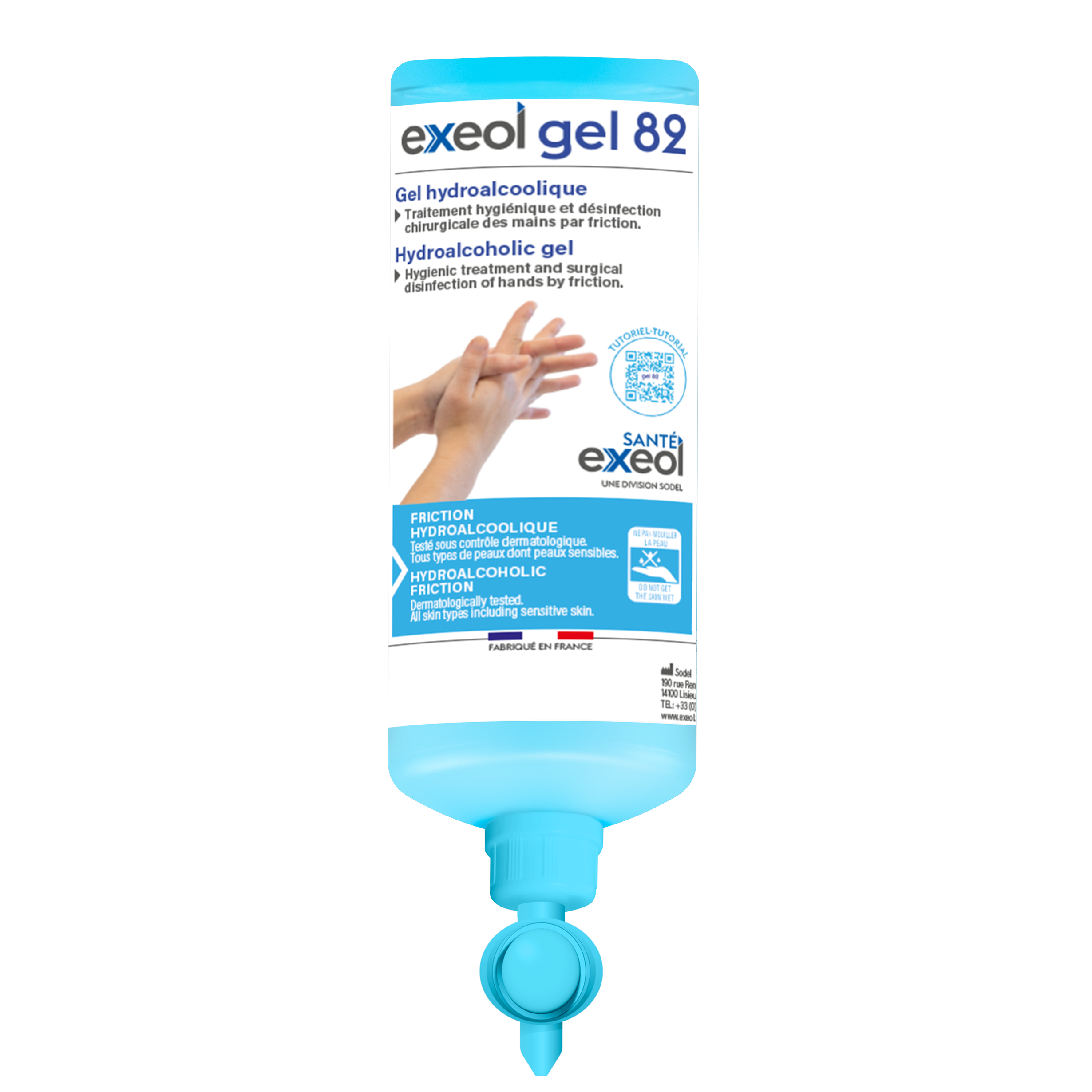 Exeol Gel hydroalcoolique 82 - 1L airless + support en acier